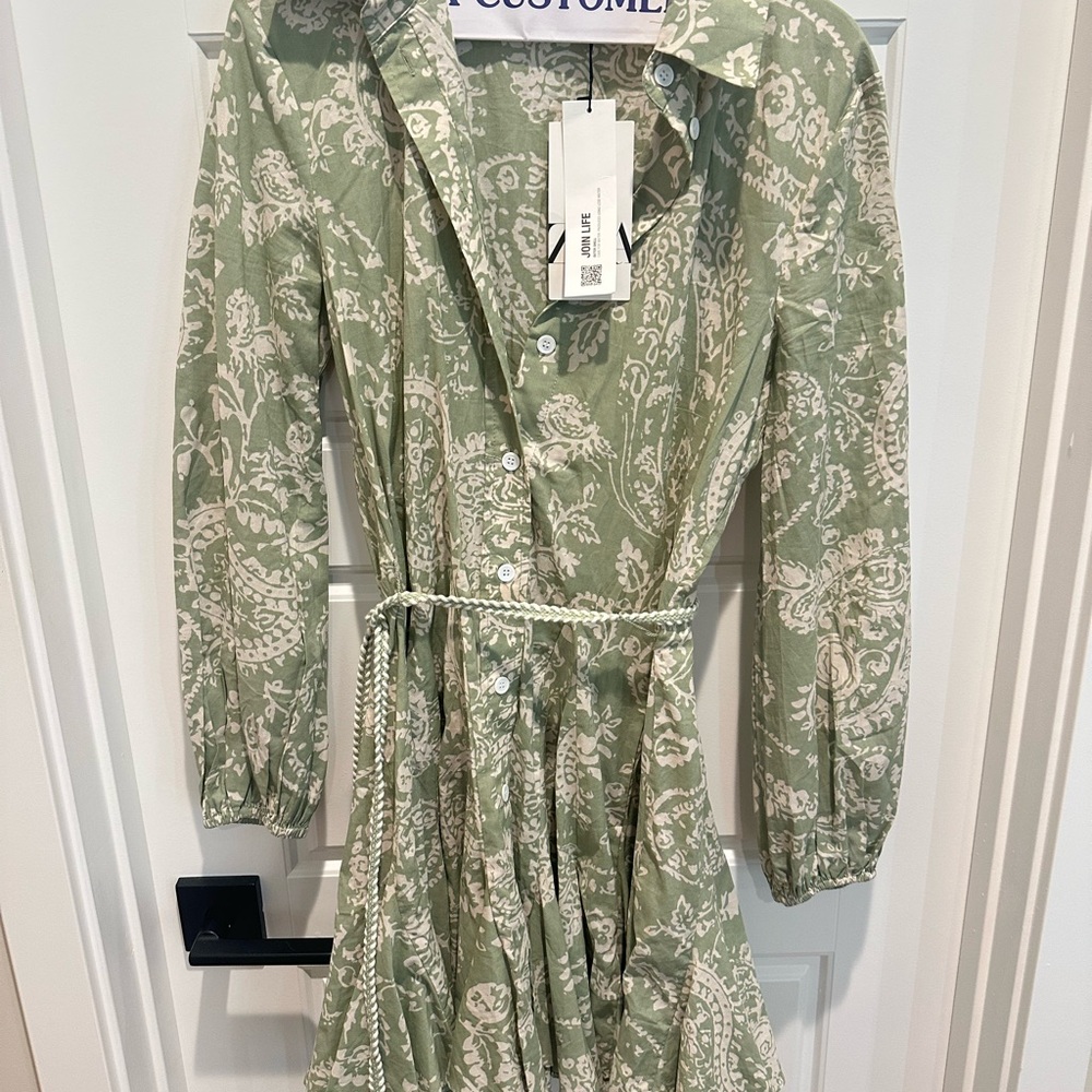 Green and White Patterned Dress